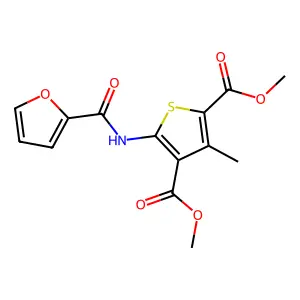 Dimethyl 5-(furan-2-carbonylamino)-3-methylthiophene-2,4-dicarboxylate structure