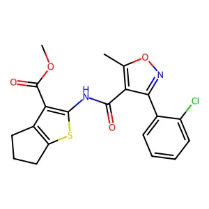 methyl 2-({[3-(2-chlorophenyl)-5-methyl-4-isoxazolyl]carbonyl}amino)-5,6-dihydro-4H-cyclopenta[b]thiophene-3-carboxylate structure