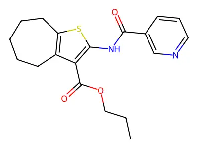 propyl 2-(pyridine-3-carbonylamino)-5,6,7,8-tetrahydro-4H-cyclohepta[b]thiophene-3-carboxylate structure