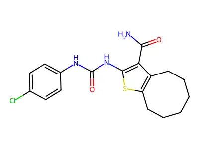 2-[(4-chlorophenyl)carbamoylamino]-4,5,6,7,8,9-hexahydrocycloocta[b]thiophene-3-carboxamide structure