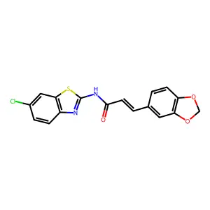 (E)-3-(1,3-benzodioxol-5-yl)-N-(6-chloro-1,3-benzothiazol-2-yl)prop-2-enamide structure