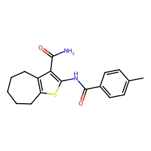 2-[(4-methylbenzoyl)amino]-5,6,7,8-tetrahydro-4H-cyclohepta[b]thiophene-3-carboxamide structure