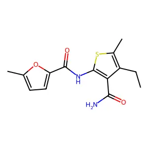 N-(3-carbamoyl-4-ethyl-5-methylthiophen-2-yl)-5-methylfuran-2-carboxamide structure