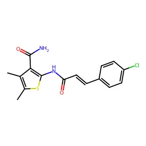 2-[[(E)-3-(4-chlorophenyl)prop-2-enoyl]amino]-4,5-dimethylthiophene-3-carboxamide structure