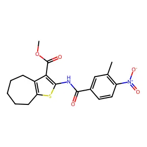 methyl 2-({4-nitro-3-methylbenzoyl}amino)-5,6,7,8-tetrahydro-4H-cyclohepta[b]thiophene-3-carboxylate structure