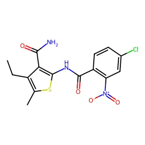 2-[(4-Chloro-2-nitrobenzoyl)amino]-4-ethyl-5-methylthiophene-3-carboxamide structure