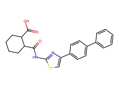 2-{[4-(Biphenyl-4-yl)-1,3-thiazol-2-yl]carbamoyl}cyclohexanecarboxylic acid structure