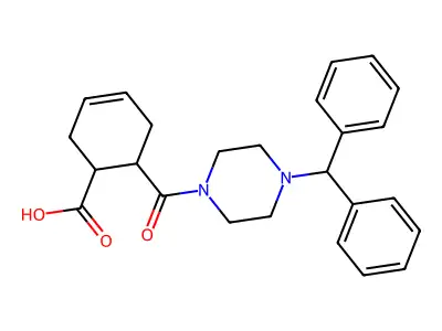 6-{[4-(Diphenylmethyl)piperazin-1-yl]carbonyl}cyclohex-3-ene-1-carboxylic acid structure