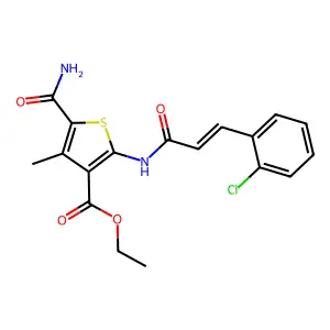 ethyl 5-carbamoyl-2-[[(E)-3-(2-chlorophenyl)prop-2-enoyl]amino]-4-methylthiophene-3-carboxylate structure