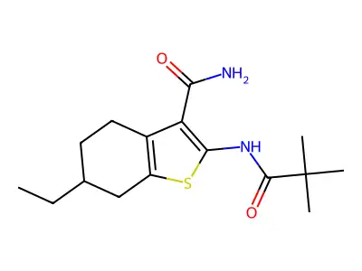 2-[(2,2-dimethylpropanoyl)amino]-6-ethyl-4,5,6,7-tetrahydro-1-benzothiophene-3-carboxamide structure