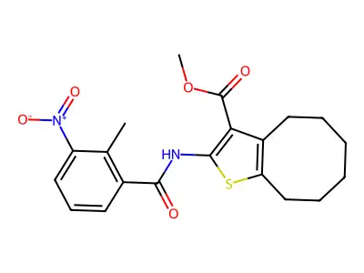 methyl 2-[(2-methyl-3-nitrobenzoyl)amino]-4,5,6,7,8,9-hexahydrocycloocta[b]thiophene-3-carboxylate structure