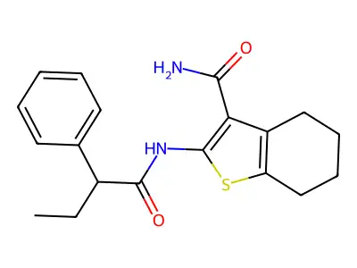 2-[(2-Phenylbutanoyl)amino]-4,5,6,7-tetrahydro-1-benzothiophene-3-carboxamide structure