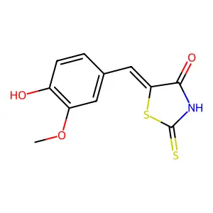 (5E)-5-(4-hydroxy-3-methoxybenzylidene)-2-mercapto-1,3-thiazol-4(5H)-one structure