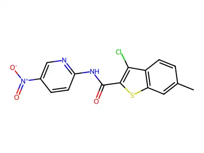 3-chloro-6-methyl-N-(5-nitropyridin-2-yl)-1-benzothiophene-2-carboxamide structure
