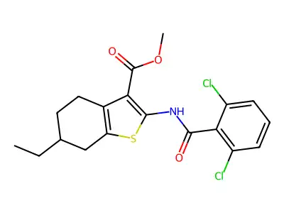 methyl 2-[(2,6-dichlorobenzoyl)amino]-6-ethyl-4,5,6,7-tetrahydro-1-benzothiophene-3-carboxylate structure