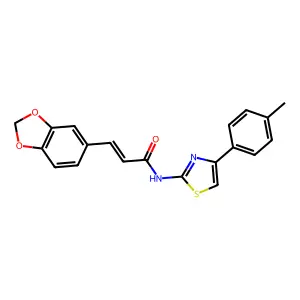(E)-3-(1,3-benzodioxol-5-yl)-N-[4-(4-methylphenyl)-1,3-thiazol-2-yl]prop-2-enamide structure