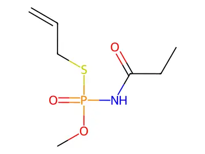 Phosphoramidothioic acid, propionyl-, O-methyl S-2-propenyl ester structure
