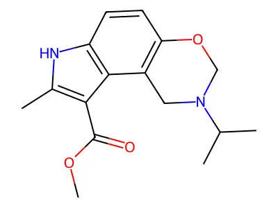 Pyrrolo(3,2-f)(1,3)benzoxazine-9-carboxylic acid, 1,2,3,7-tetrahydro-2-(1-methylethyl)-, methyl ester structure