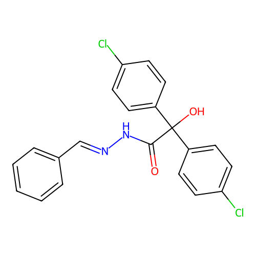 2,2-bis(4-chlorophenyl)-2-hydroxy-N'-[(E)-phenylmethylidene]acetohydrazide structure