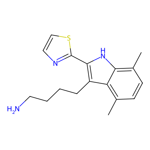 4-[4,7-dimethyl-2-(1,3-thiazol-2-yl)-1H-indol-3-yl]butan-1-amine structure