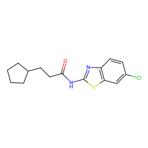 N-(6-chloro-1,3-benzothiazol-2-yl)-3-cyclopentylpropanamide structure