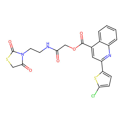 [2-[2-(2,4-dioxo-1,3-thiazolidin-3-yl)ethylamino]-2-oxoethyl] 2-(5-chlorothiophen-2-yl)quinoline-4-carboxylate structure