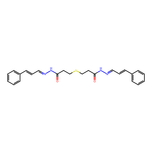 N-(CINNAMYLIDENEAMINO)-3-[2-[(CINNAMYLIDENEAMINO)CARBAMOYL]ETHYLSULFANYL]PROPANAMIDE structure