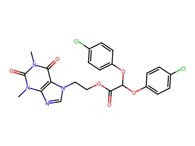 1-(7-Theophyllinyl)-2-ethyl bis(p-chlorophenoxy)acetate structure