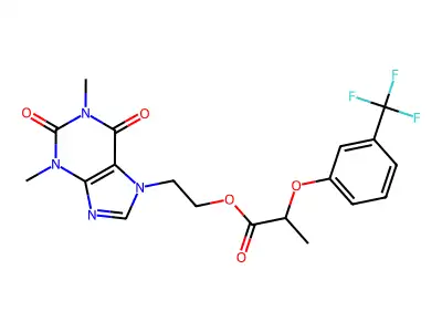 Propanoic acid, 2-(3-(trifluoromethyl)phenoxy)-, 2-(1,2,3,6-tetrahydro-1,3-dimethyl-2,6-dioxo-7H-purin-7-yl)ethyl ester structure