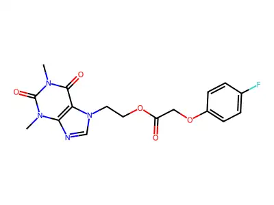 Acetic acid, (4-fluorophenoxy)-, 2-(1,2,3,6-tetrahydro-1,3-dimethyl-2,6-dioxo-7H-purin-7-yl)ethyl ester structure