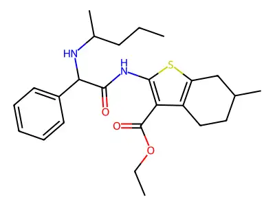 ethyl 6-methyl-2-[[2-(pentan-2-ylamino)-2-phenylacetyl]amino]-4,5,6,7-tetrahydro-1-benzothiophene-3-carboxylate structure