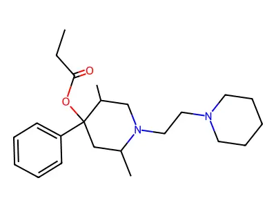 2,5-Dimethyl-4-phenyl-1-(2-piperidinoethyl)piperidin-4-ol propionate structure