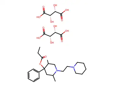 2,5-Dimethyl-4-phenyl-1-piperidinylethyl-4-propionyloxypiperidine ditartrate hydrate structure