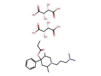 4-Piperidinol, 2,5-dimethyl-1-(3-(dimethylamino)propyl)-4-phenyl-, propionate (ester), ditartrate, hydrate structure
