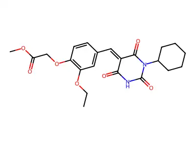 Methyl 2-[4-[(1-cyclohexyl-2,4,6-trioxo-1,3-diazinan-5-ylidene)methyl]-2-ethoxy-phenoxy]acetate structure