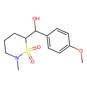 6-[Hydroxy(4-methoxyphenyl)methyl]-2-methyl-1lambda~6~,2-thiazinane-1,1-dione structure