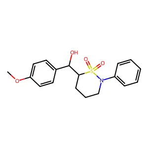 6-[Hydroxy(4-methoxyphenyl)methyl]-2-phenyl-1lambda~6~,2-thiazinane-1,1-dione structure