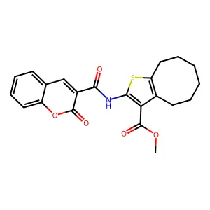methyl 2-{[(2-oxo-2H-chromen-3-yl)carbonyl]amino}-4,5,6,7,8,9-hexahydrocycloocta[b]thiophene-3-carboxylate structure