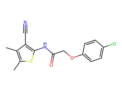 2-(4-chlorophenoxy)-N-(3-cyano-4,5-dimethylthiophen-2-yl)acetamide structure