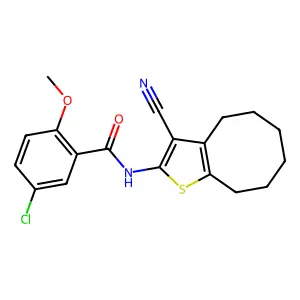 5-chloro-N-(3-cyano-4,5,6,7,8,9-hexahydrocycloocta[b]thien-2-yl)-2-methoxybenzamide structure
