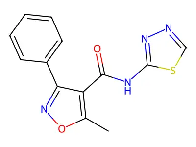 5-methyl-3-phenyl-N-(1,3,4-thiadiazol-2-yl)-1,2-oxazole-4-carboxamide structure