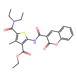 ethyl 5-(diethylcarbamoyl)-4-methyl-2-[(2-oxochromene-3-carbonyl)amino]thiophene-3-carboxylate structure