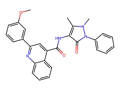 N-(1,5-dimethyl-3-oxo-2-phenylpyrazol-4-yl)-2-(3-methoxyphenyl)quinoline-4-carboxamide structure