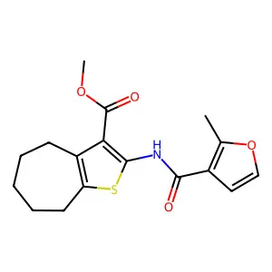 methyl 2-[(2-methyl-3-furoyl)amino]-5,6,7,8-tetrahydro-4H-cyclohepta[b]thiophene-3-carboxylate structure