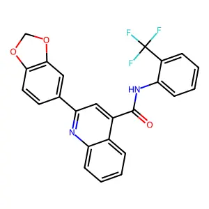 2-(1,3-benzodioxol-5-yl)-N-[2-(trifluoromethyl)phenyl]quinoline-4-carboxamide structure