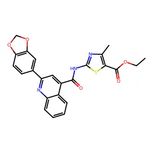 ethyl 2-[[2-(1,3-benzodioxol-5-yl)quinoline-4-carbonyl]amino]-4-methyl-1,3-thiazole-5-carboxylate structure