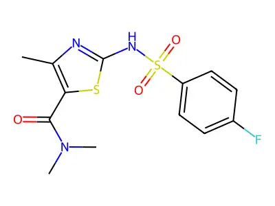 2-[(4-fluorophenyl)sulfonylamino]-N,N,4-trimethyl-1,3-thiazole-5-carboxamide structure