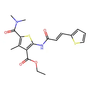 ethyl 5-(dimethylcarbamoyl)-4-methyl-2-[[(E)-3-thiophen-2-ylprop-2-enoyl]amino]thiophene-3-carboxylate structure