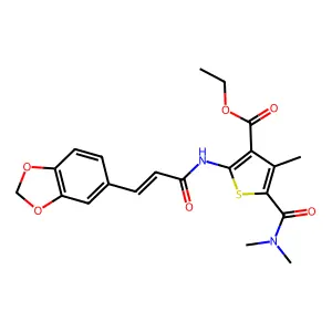 ethyl 2-[[(E)-3-(1,3-benzodioxol-5-yl)prop-2-enoyl]amino]-5-(dimethylcarbamoyl)-4-methylthiophene-3-carboxylate structure
