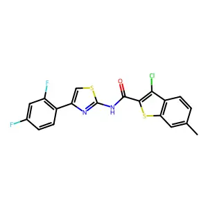 3-chloro-N-[4-(2,4-difluorophenyl)-1,3-thiazol-2-yl]-6-methyl-1-benzothiophene-2-carboxamide structure